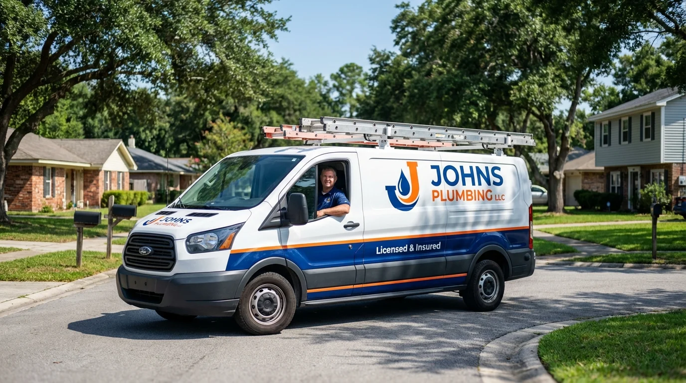 Johns Plumbing LLC service van in Dawsonville, GA
