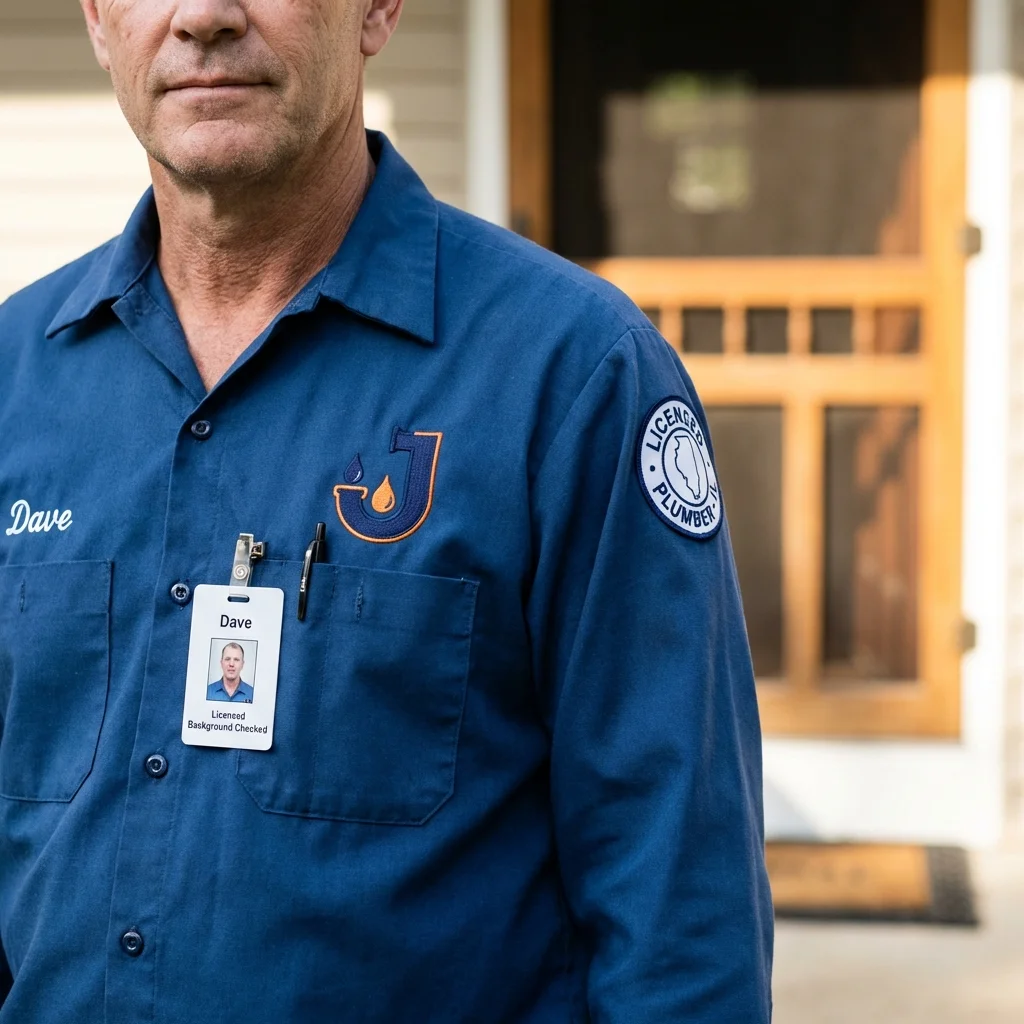 Licensed plumber showing ID badge in Dawsonville, GA