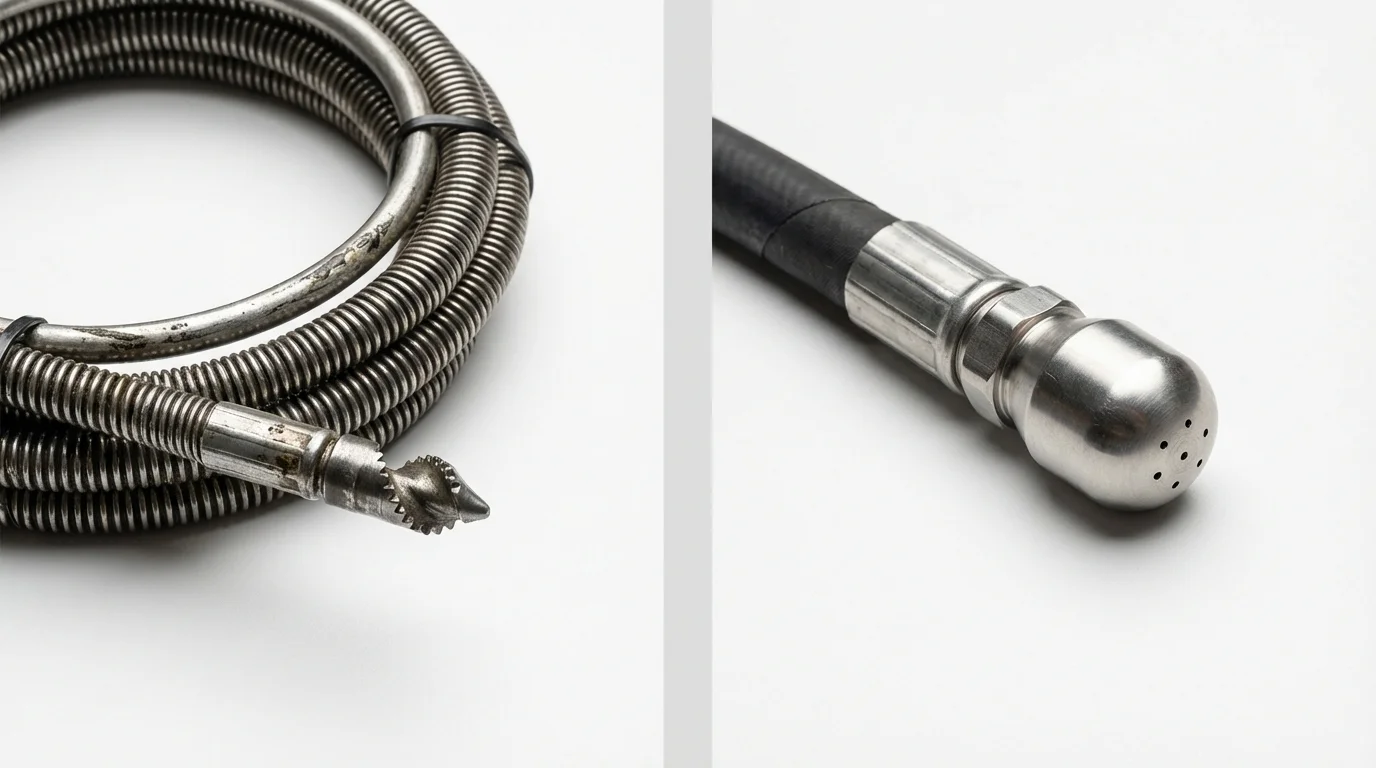Drain snake cable and hydro jetting nozzle used for drain cleaning in Dawsonville, GA
