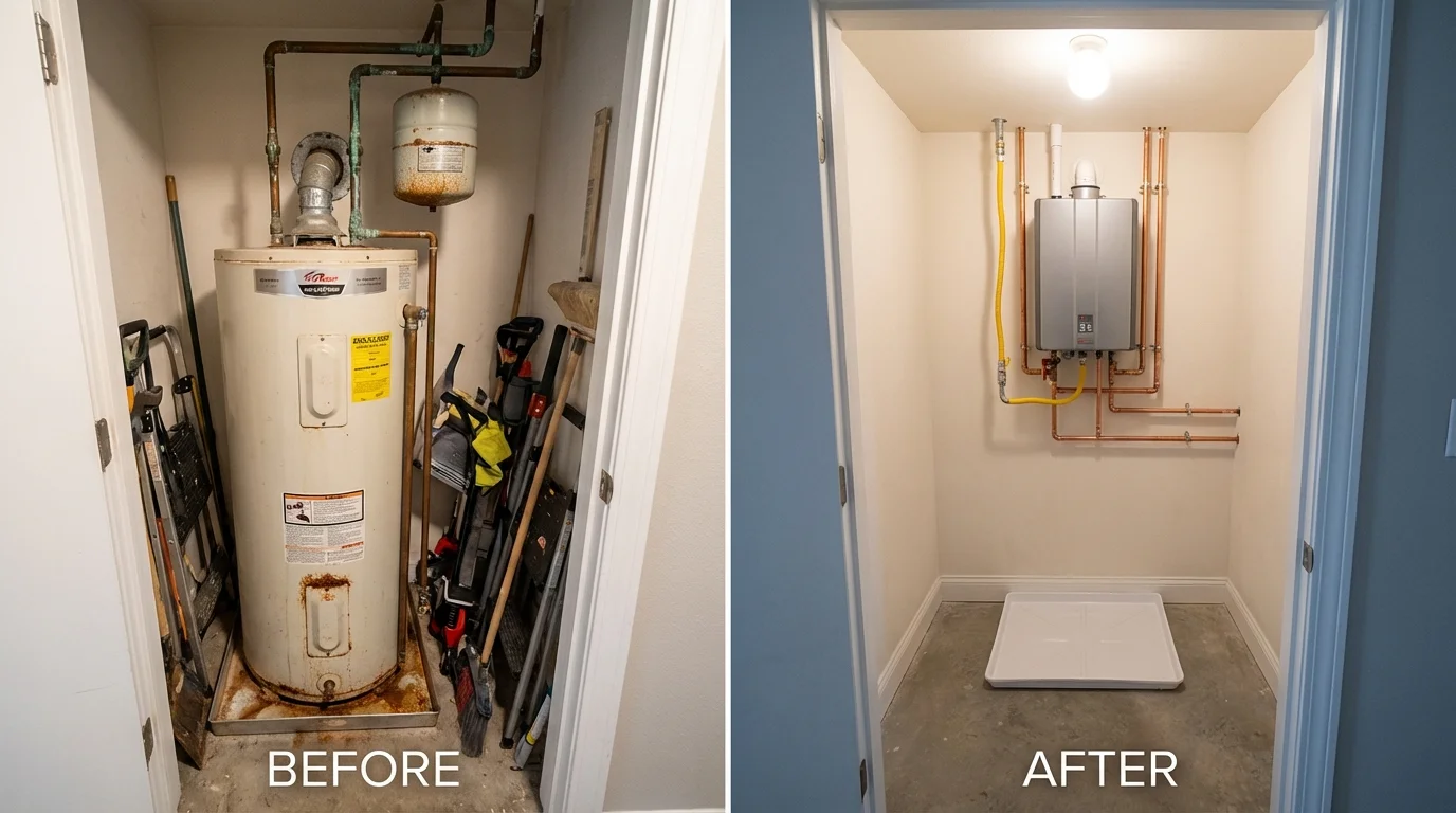 Tank water heater versus wall-mounted tankless unit comparison for Dawsonville, GA homeowners