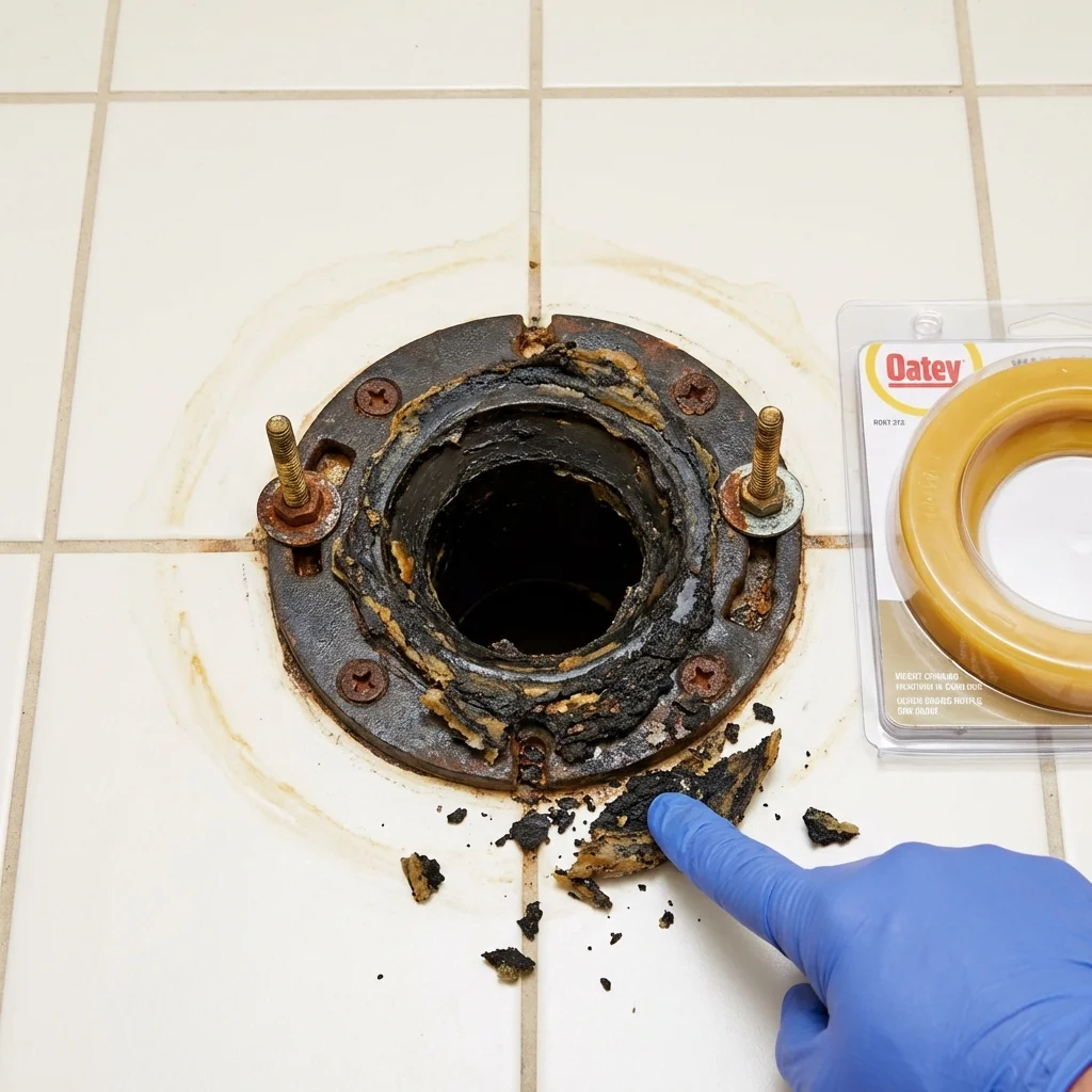 Failed wax ring showing water seepage at the base of a toilet in a Dawsonville, GA home